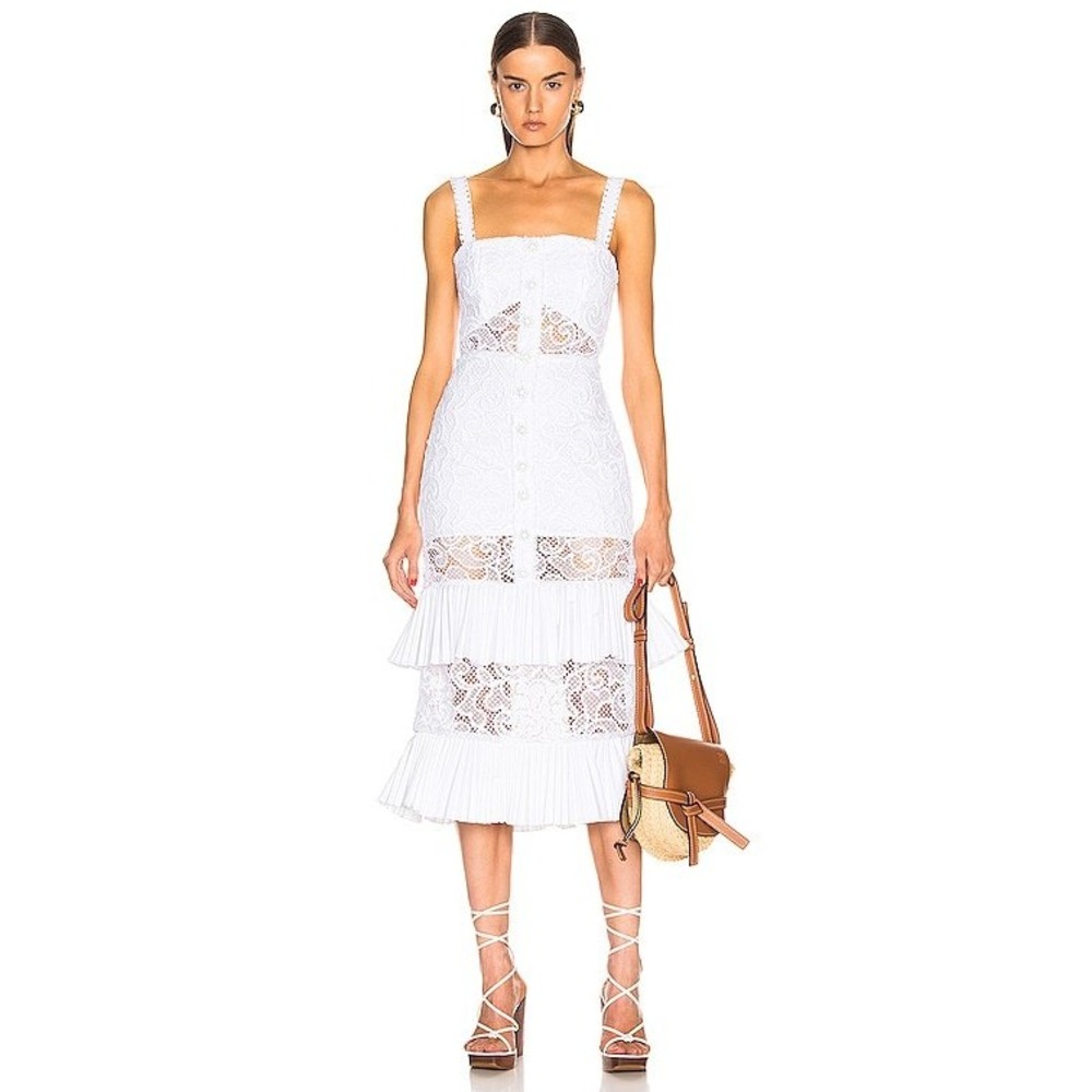 ALEXIS Lyssa Tiered Skirt Dress White Lace Bridal Size Small Wedding Coquette - Picture 16 of 16